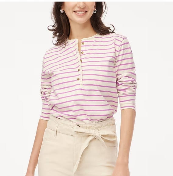 J. Crew Tops - J. Crew Womens Striped Ruffle-Collar Henley Size Medium Cotton